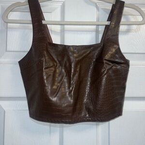 Express Faux Croc Cropped Tank Top - Brown